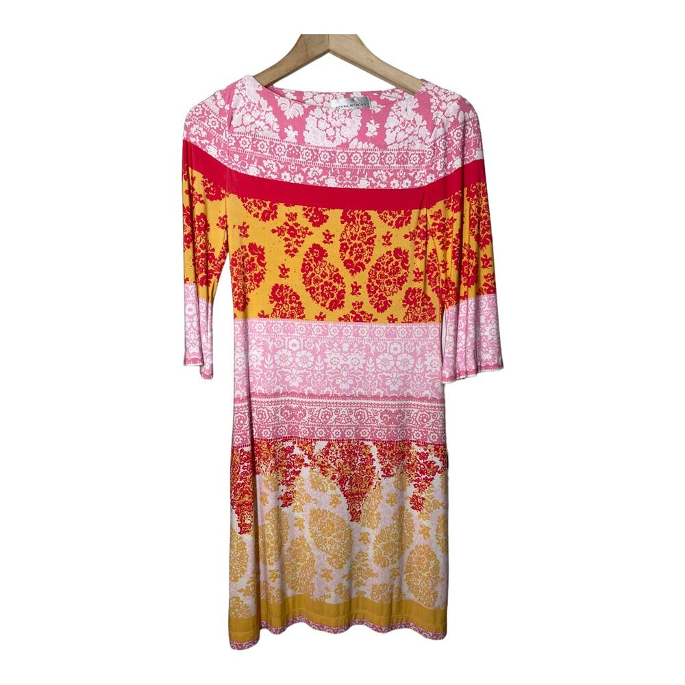 Donna Morgan Shift Dress Boatneck Pink 3/4 Sleeve Women Modest XS Sz 2